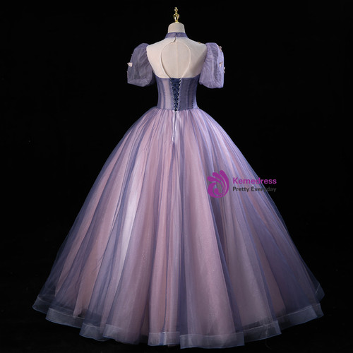 Sweet Purple Strapless Tulle Layered Appliques Ball Gown Birthday Quinceanera Dress SP1307 main image 1
