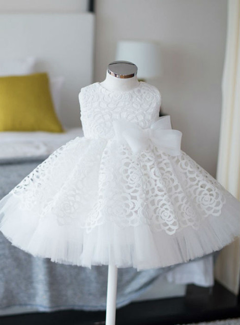 White Real Simple Ball Gown Sleeves Flower Girl Dresses