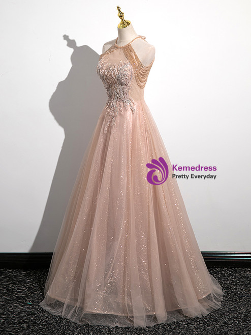Vintage Halter Champagne Tulle Sequin Beaded Backless Cocktail Dress Short Homecoming Dress