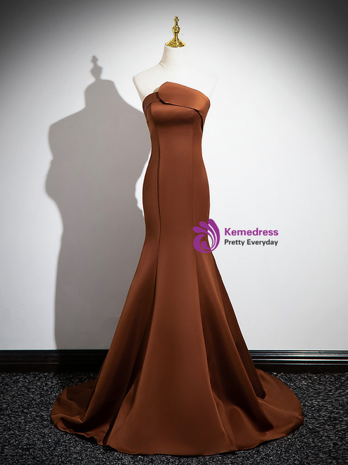 Sexy Brown Mermaid Tulle Ruffles Mermaid Court Train Prom Dresses