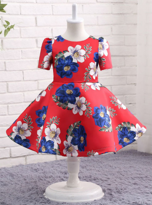 Elegance  Red Print  Flower Girl Dress Ball Gown