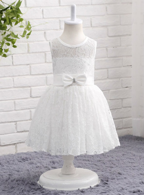 Advanced White Flower Girls Dresses 2017 Lace Communion Dress Girl with Bow