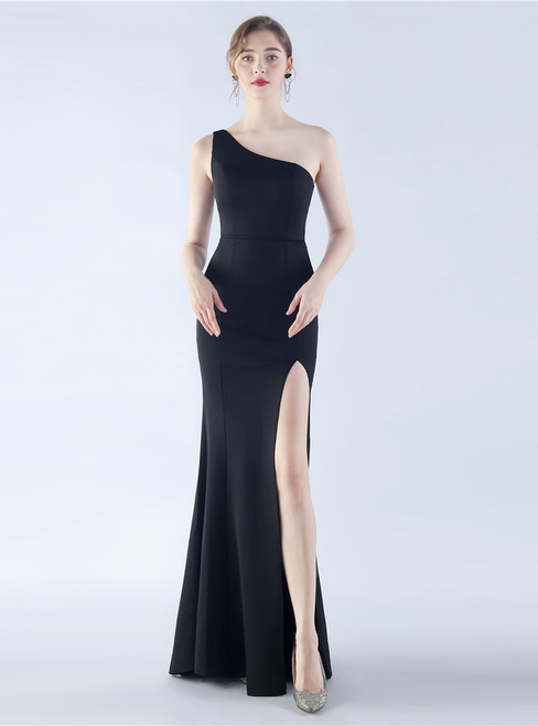 In Stock:Ship in 48 Hours Unique Black One Shoulder Party Dress