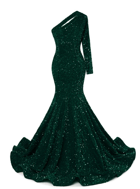Green Mermaid Sequins Long Sleeve Prom Dress