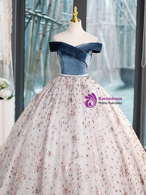 Off the Shoulder Sequins Ball Gown Lace Appliqued Quinceanera Dress main image 1