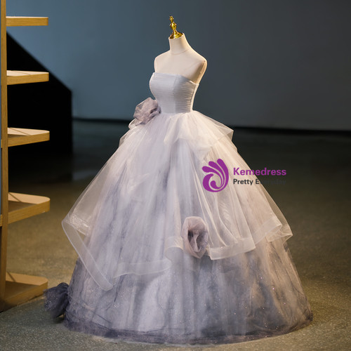 Vintage Ball Gown Strapless Satin Tulle Pleated Appliques Quinceanera Dress