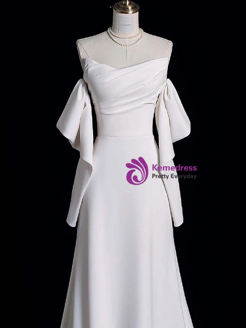 Dreamy Simple White Mermaid Satin Strapless Pleats Wedding Dress Summer Brides Dress DP604 main image 1