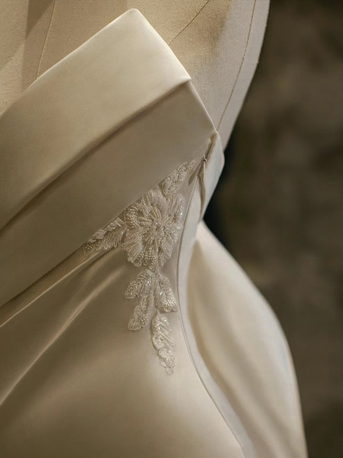 White Mermaid Hi Lo Satin Beading Wedding Dress C1507