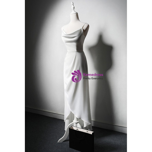 Simple Spaghetti Straps Wedding Evening Dress,White Backless Long Party Prom Dress cc2511 main image 0