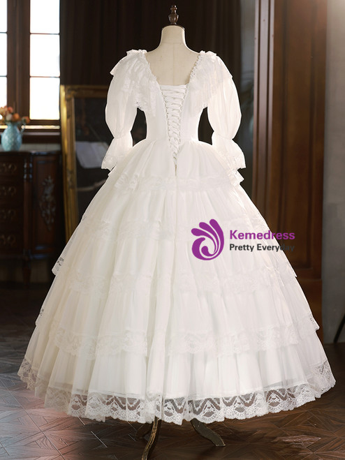 Pretty Ball Gown Tulle Lace Applique Short Sleeves Long Wedding Dresses main image 1
