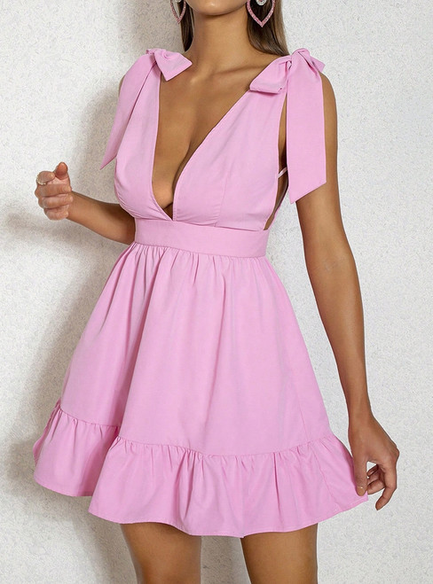 Deep V Sleeveless Suspender Dress