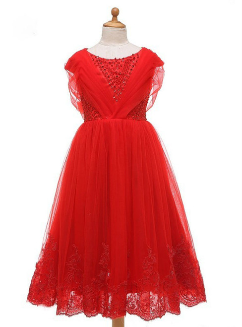 Princess Red Lace Flower Girl Dresses For Weddings 2017 For Little Girls With Bow