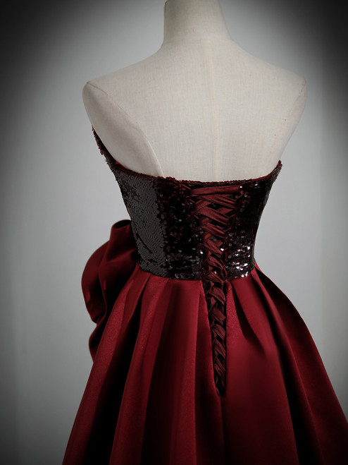 Cicinia Burgundy Prom Dresses Satin Floor Length Straps Mermaid Evening Dresses main image 1