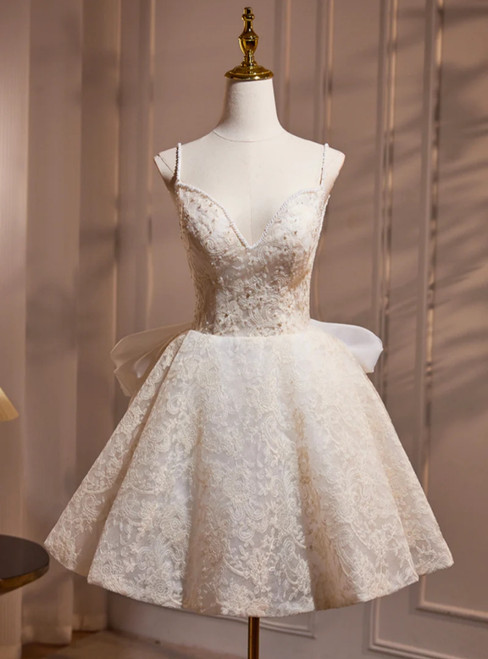 Ivory Lace Spaghetti Straps Homecoming Dress