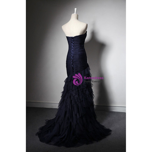 Mermaid Jewel Navy Blue Criss Cross Straps Velvet Prom Dress LBQ0371