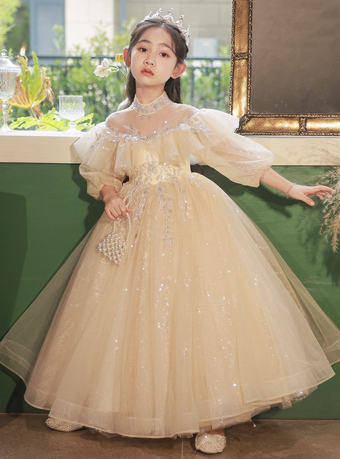 In Stock:Ship in 48 Hours Champagne Sequins Flower Girl Dress