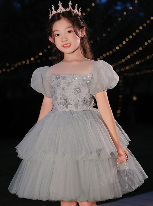 In Stock:Ship in 48 Hours Gray Tulle Flower Girl Dress