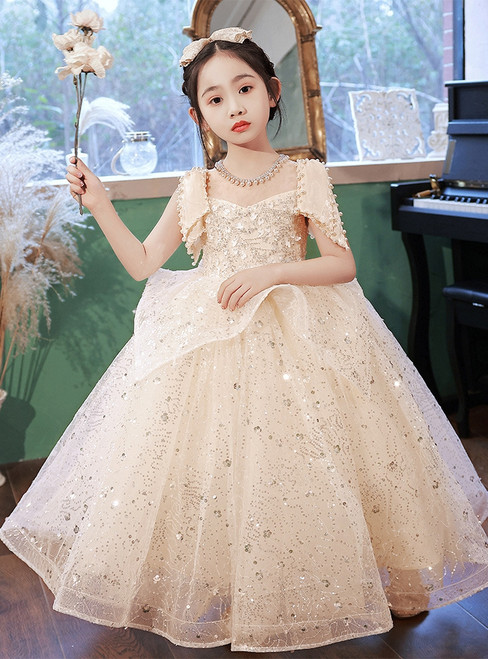 In Stock:Ship in 48 hours Tulle Sequins Pearls Flower Girl Dress