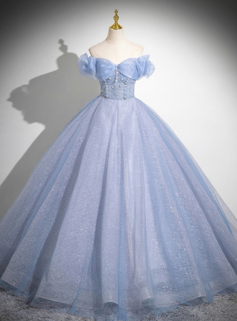Light Blue Tulle Off the Shoulder Quinceanera Dress