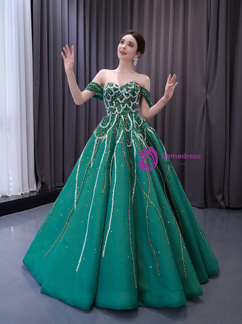 A-Line Off Shoulder Sequins Sheer Corset Tulle Dress Lime Green main image 1