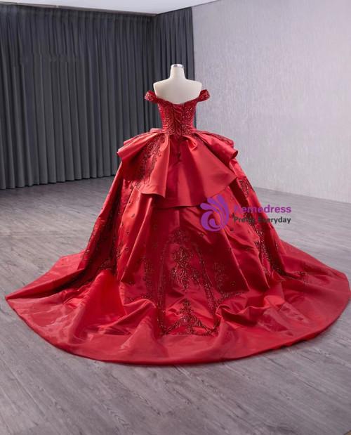 Ball Gown V Neck Burgundy Sequins Prom Dresses LBQ2393 main image 1