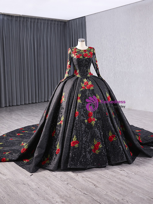 Made Flower Bows Layered Boned Ball Gown Mini Prom Dress - Black main image 0
