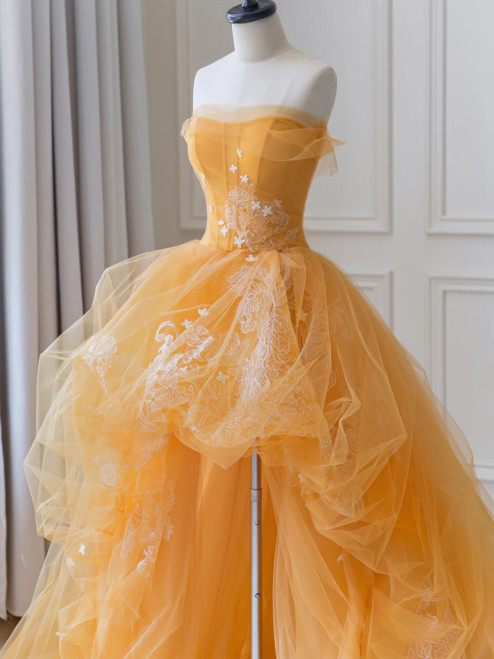 Sexy Orange Deep V Tulle Prom Dress Evening Dress Y8179 main image 1
