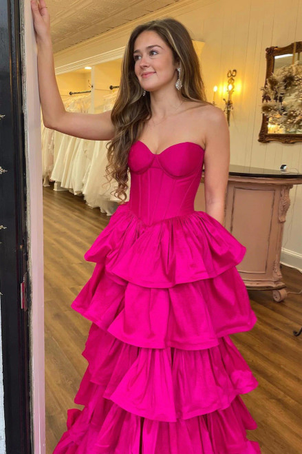 Fuchsia V-neck Tiers Evening Prom Dress With Jacket main image 0