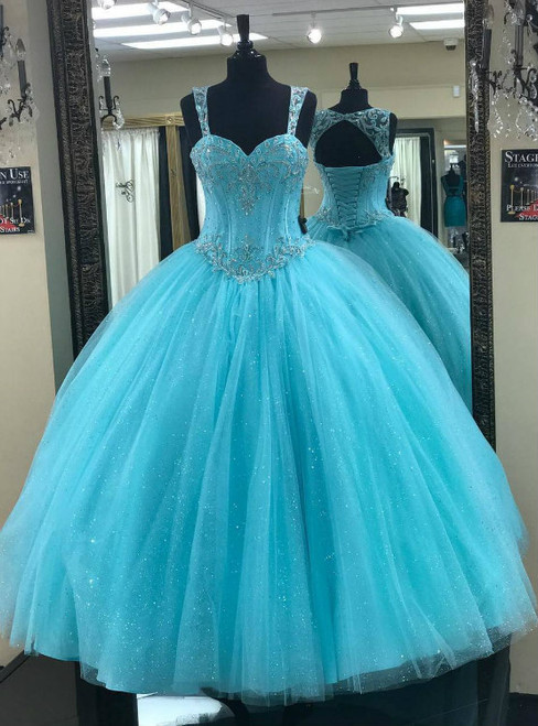 Latest Bling Tulle Beaded Sweetheart Bodice Corset Quinceanera Dresses