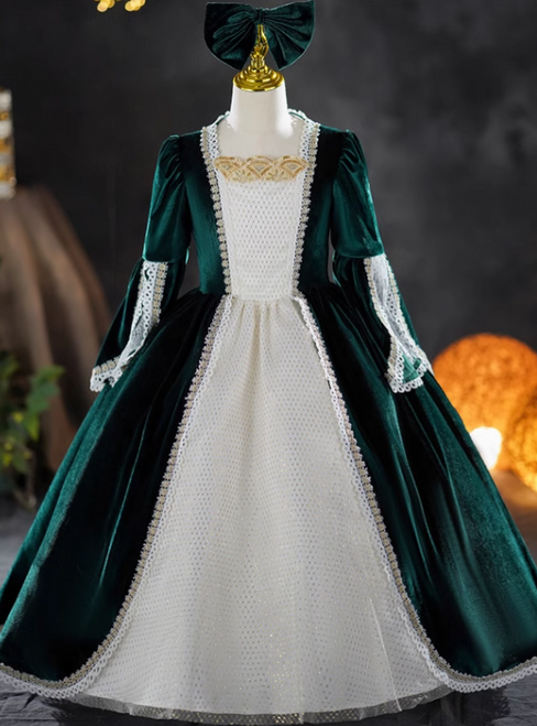 Green Velvet Long Sleeve Girl Victorian Dress