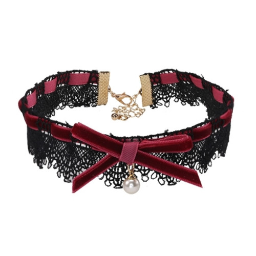 Hot Sale Bowknot Lace Pearl Alloy Torques Choker Necklace