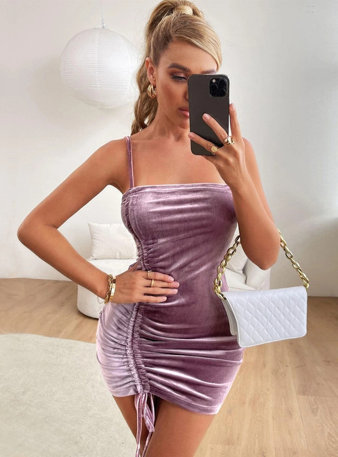 Sexy Slim Pleated Velvet Sling Dress