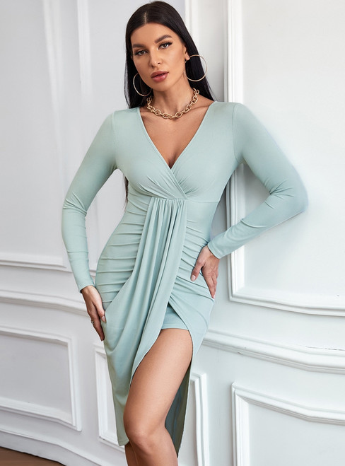 Casual Slim Long-sleeved V-neck Knitted Dress