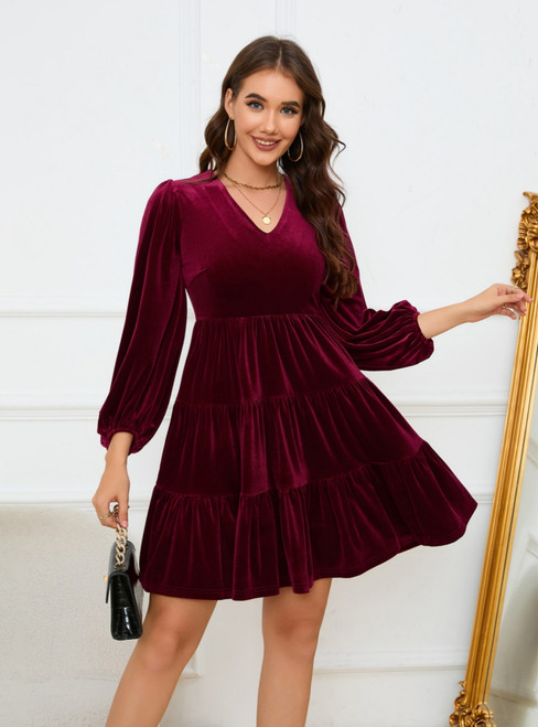 Velvet V-neck Silm Waist Party Dress