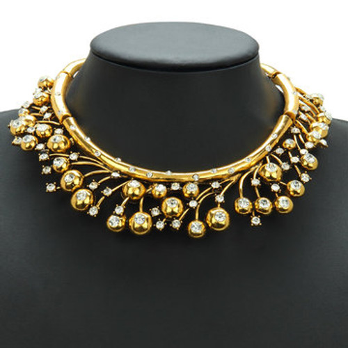 Beatiful Gold Embellished Crystal Choker Necklace and Drop Earrings