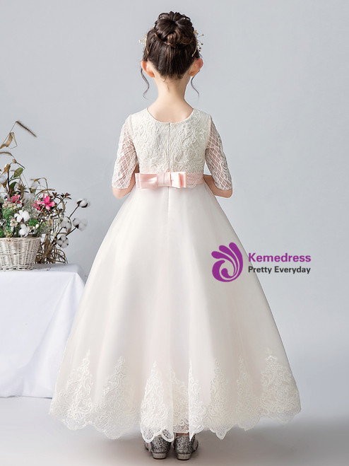 BessDress Flower Girl Dress – Cap Sleeve Lace & Tulle Pageant Gown For Birthday, Wedding (Style BD267)