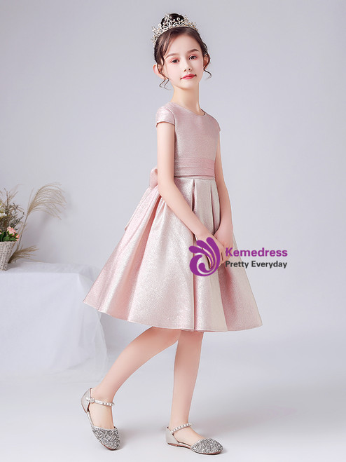 Cap Sleeves Acetate Satin Flower Girl Dresses Dark Navy