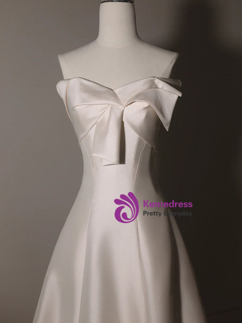 Beautiful Strapless White Lace Satin Beaded Prom Dress Vintage Wedding Dress Y7534