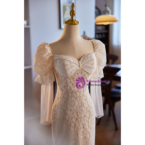 Unique Mermaid Square Neckline Lace White Wedding Dresses With Lace C1670