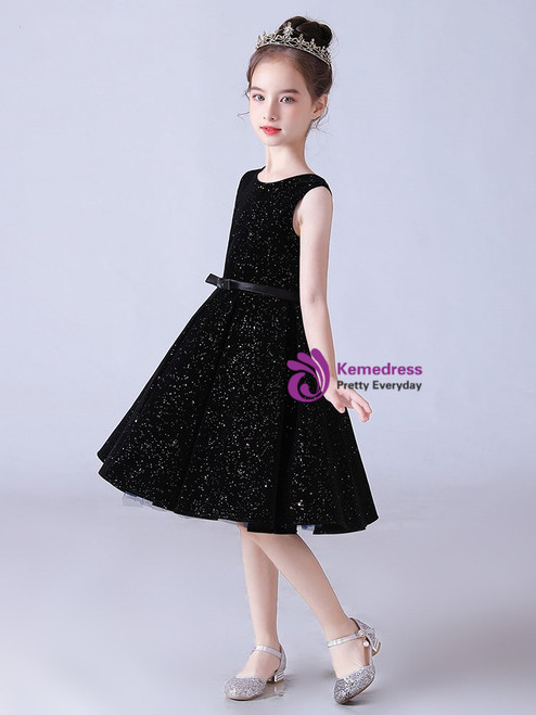 Dark Red Sequined Flower Girl Dress with Bowknot main image 1