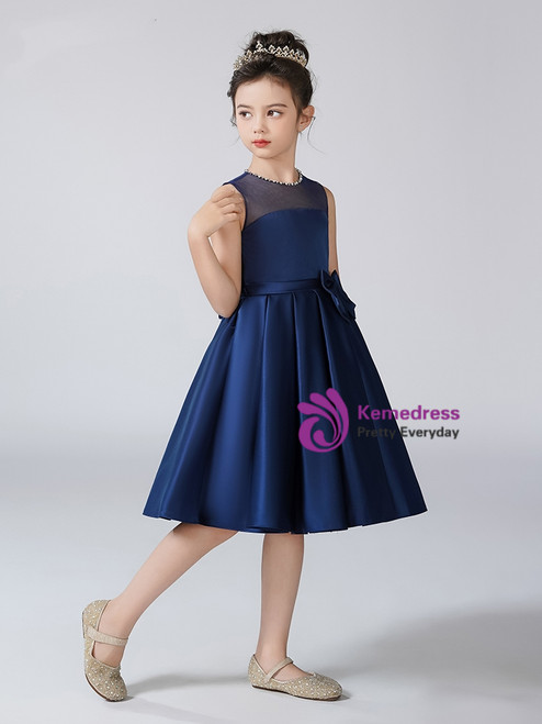 Cute A-Line Bow Short Flower Girl Dress Sky Blue
