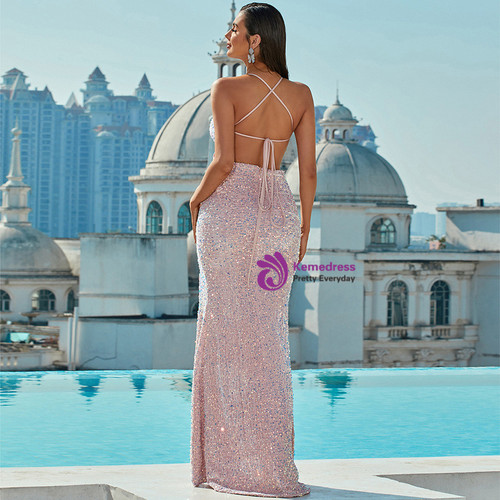13843 Pink Sequins Mermaid Dress