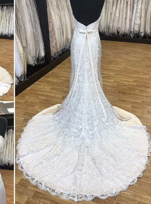Cheap Elegant Strapless Mermaid Long White Bridal Gown