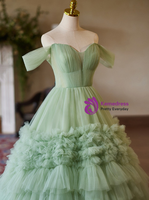 Light Green Tulle Off the Shoulder Quinceanera Dress