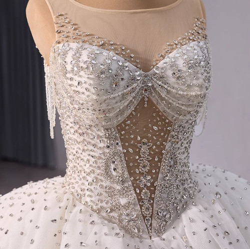 Unique Ball Gown High Neckline Tulle White Long Wedding Dresses Brides Dress main image 0