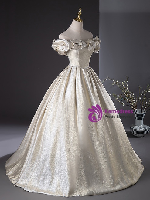 Metallic 3D Flower Off Shoulder Quinceanera Dress by GLS by Gloria - GL3485