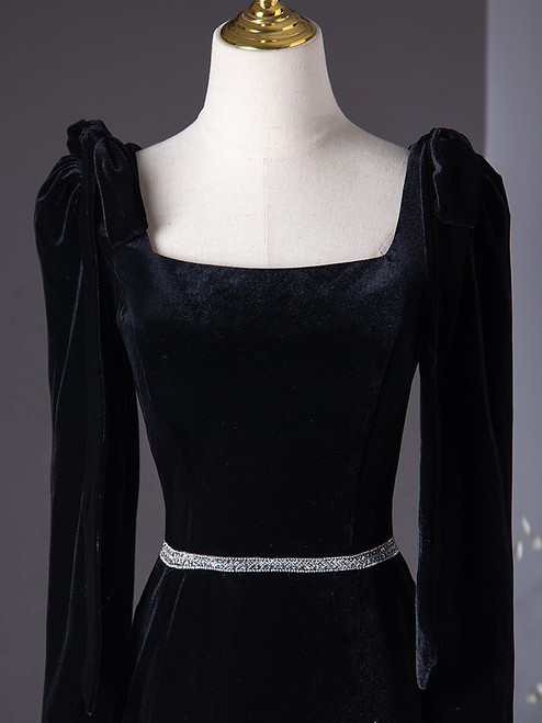 Sleeveless Long Black Velvet Mermaid Prom Dress with Appliques and Beads main image 1