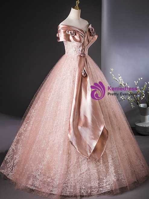 Off Shoulder Sleeveless Ruffles Gold Sequins Appliques Hot Pink Quinceañera Dresses WQ1410