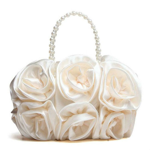 Cheap Satin Floral Bead Handle Clutch Bag