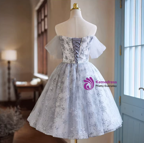 Sparkling Silver Gray Tulle Homecoming Dress Sleeveless Sequin Party Gown